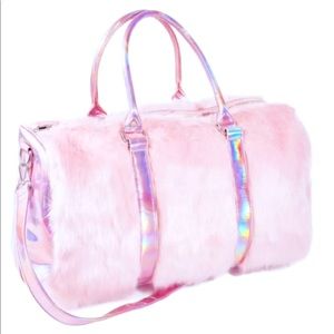 DollsKill Shagadelic Pink Faux Fur Weekender Bag
